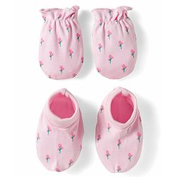 Babyhug 100% Cotton Mittens & Booties With Floral Print - Pink