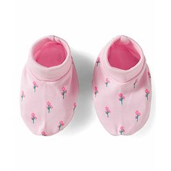 Babyhug 100% Cotton Mittens & Booties With Floral Print - Pink
