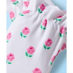 Babyhug 100% Cotton Knit Mittens & Booties Set with Floral Print - White