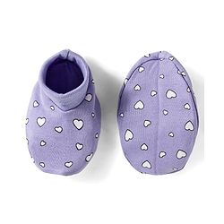 Babyhug 100% Cotton Knit Mittens & Booties Set with Heart Print - Lavender