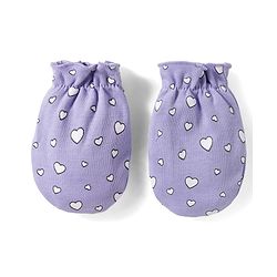 Babyhug 100% Cotton Knit Mittens & Booties Set with Heart Print - Lavender
