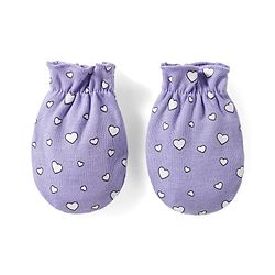 Babyhug 100% Cotton Knit Mittens & Booties Set with Heart Print - Lavender