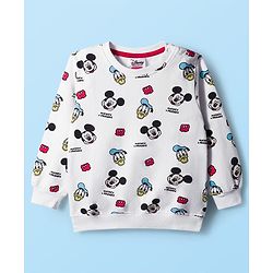 Babyhug Disney Terry Knit Full Sleeves Sweatshirt and Track Pant Set with Mickey Mouse Graphic - White & Red