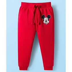 Babyhug Disney Terry Knit Full Sleeves Sweatshirt and Track Pant Set with Mickey Mouse Graphic - White & Red