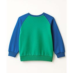 Babyhug Disney Terry Knit  Full Raglan Sleeves Cut & Sew Sweatshirt and Track Pant with Winnie the Pooh Graphic - Green & Blue