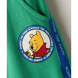 Babyhug Disney Terry Knit  Full Raglan Sleeves Cut & Sew Sweatshirt and Track Pant with Winnie the Pooh Graphic - Green & Blue