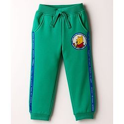 Babyhug Disney Terry Knit  Full Raglan Sleeves Cut & Sew Sweatshirt and Track Pant with Winnie the Pooh Graphic - Green & Blue