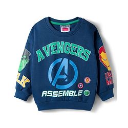 Babyhug Marvel Terry Knit Drop Shoulder Full Sleeves Sweatshirt With Front & Back Avengers Graphics - Navy Blue