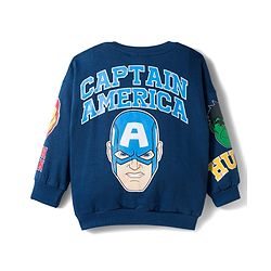 Babyhug Marvel Terry Knit Drop Shoulder Full Sleeves Sweatshirt With Front & Back Avengers Graphics - Navy Blue