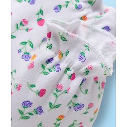 Babyhug 100% Cotton Knit Mittens & Booties Set with Floral Print - White