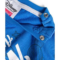 Babyhug Disney Terry Knit Full Sleeves Drop Shoulder Sweatshirt and Track Pant with Mickey Mouse Graphic - Blue