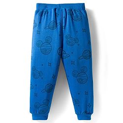 Babyhug Disney Terry Knit Full Sleeves Drop Shoulder Sweatshirt and Track Pant with Mickey Mouse Graphic - Blue