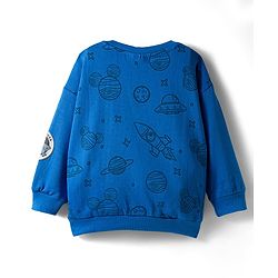 Babyhug Disney Terry Knit Full Sleeves Drop Shoulder Sweatshirt and Track Pant with Mickey Mouse Graphic - Blue