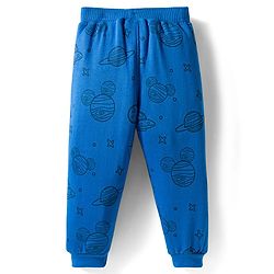 Babyhug Disney Terry Knit Full Sleeves Drop Shoulder Sweatshirt and Track Pant with Mickey Mouse Graphic - Blue