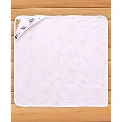 Babyhug Disney Interlock Knit Hooded Towel with Mickey & Friends Print L 76 x B 76 cm Pack Of 2 - White & Lavender