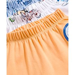Babyhug Disney Interlock Knit Full Length Diaper Leggings With Mickey Mouse & Friends Graphics Pack of 3 - White Light Blue & Orange