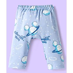 Babyhug Disney Interlock Knit Full Length Diaper Leggings With Mickey Mouse & Friends Graphics Pack of 3 - White Light Blue & Orange