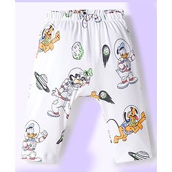Babyhug Disney Interlock Knit Full Length Diaper Leggings With Mickey Mouse & Friends Graphics Pack of 3 - White Light Blue & Orange
