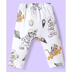 Babyhug Disney Interlock Knit Full Length Diaper Leggings With Mickey Mouse & Friends Graphics Pack of 3 - White Light Blue & Orange