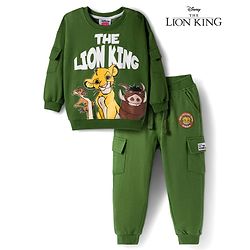 Babyhug Disney Terry Knit Full Sleeves Sweatshirt and Track Pant with Lion King Graphic & Badge Detailing - Olive Green