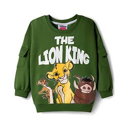 Babyhug Disney Terry Knit Full Sleeves Sweatshirt and Track Pant with Lion King Graphic & Badge Detailing - Olive Green