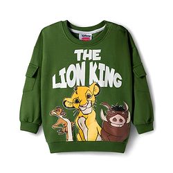 Babyhug Disney Terry Knit Full Sleeves Sweatshirt and Track Pant with Lion King Graphic & Badge Detailing - Olive Green