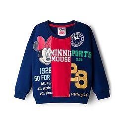 Babyhug Disney Terry Knit Full Sleeves Cut & Sew Sweatshirt & Track Pant Set With Minnie Graphics - Navy Blue