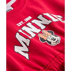 Babyhug Disney Terry Knit Drop Shoulder Full Sleeves Oversized Dress With Minnie Mouse Graphics - Maroon