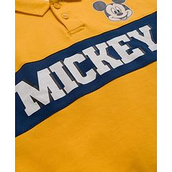 Babyhug Disney Terry Knit Full Sleeves Cut & Sew Polo T-Shirt & Lounge Pant Set with Mickey Mouse Graphics - Yellow