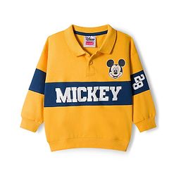Babyhug Disney Terry Knit Full Sleeves Cut & Sew Polo T-Shirt & Lounge Pant Set with Mickey Mouse Graphics - Yellow