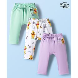 Babyhug Disney Interlock Knit Full Length Diaper Leggings with Winnie The Pooh Graphics Pack of 3 - White Light Green & Lilac