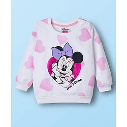 Babyhug Disney Terry Knit Drop Shoulder Full Sleeves Sweatshirt & Lounge Pant Set with Minnie Mouse Graphic - Pink
