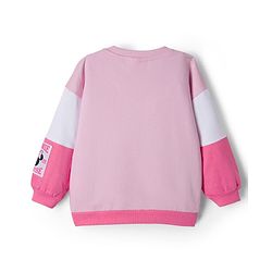 Babyhug Disney Terry Knit Full Sleeves Cut & Sew Sweatshirt & Lounge Pant Set with Minnie Mouse Graphic & Kangaroo Pocket - Pink