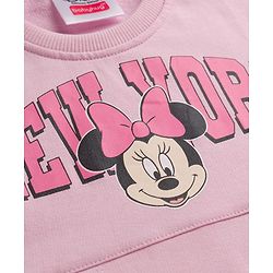 Babyhug Disney Terry Knit Full Sleeves Cut & Sew Sweatshirt & Lounge Pant Set with Minnie Mouse Graphic & Kangaroo Pocket - Pink