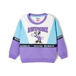 Babyhug Disney Terry Knit Drop Shoulder Full Sleeves Cut and Sew Sweatshirt and Track Pants with Minnie Graphic - Purple & Light Blue