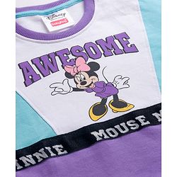 Babyhug Disney Terry Knit Drop Shoulder Full Sleeves Cut and Sew Sweatshirt and Track Pants with Minnie Graphic - Purple & Light Blue