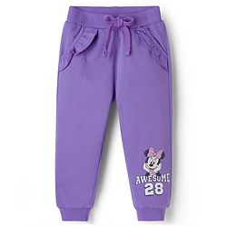Babyhug Disney Terry Knit Drop Shoulder Full Sleeves Cut and Sew Sweatshirt and Track Pants with Minnie Graphic - Purple & Light Blue