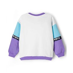 Babyhug Disney Terry Knit Drop Shoulder Full Sleeves Cut and Sew Sweatshirt and Track Pants with Minnie Graphic - Purple & Light Blue
