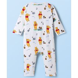 Babyhug Disney Interlock Knit Full Sleeves Romper with Winnie the Pooh Graphic Pack of 3 - White Lavender & Sea Green