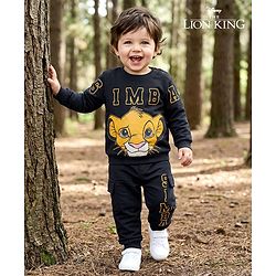 Babyhug Disney Terry Knit Full Sleeves Sweatshirt & Lounge Pant Set with Lion King Graphic - Black