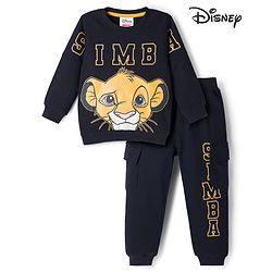 Babyhug Disney Terry Knit Full Sleeves Sweatshirt & Lounge Pant Set with Lion King Graphic - Black