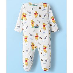 Babyhug Disney Interlock Knit Full Sleeves Sleepsuit With Winnie the Pooh Print Pack of 2 - White & Purple
