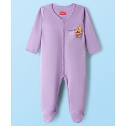 Babyhug Disney Interlock Knit Full Sleeves Sleepsuit With Winnie the Pooh Print Pack of 2 - White & Purple