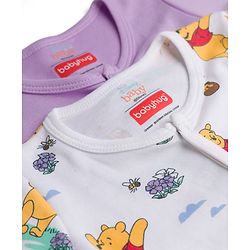 Babyhug Disney Interlock Knit Full Sleeves Sleepsuit With Winnie the Pooh Print Pack of 2 - White & Purple