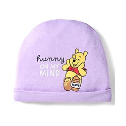 Babyhug Disney Interlock Knit Cap, Mittens and Booties Set with Winnie the Pooh Graphics Lilac - Diameter 17.5 cm