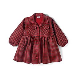 Babyhug Suede Woven Full Sleeves Winter Frocks with Checks - Maroon