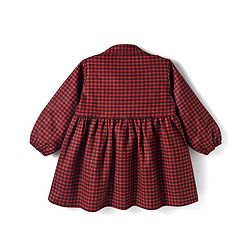 Babyhug Suede Woven Full Sleeves Winter Frocks with Checks - Maroon
