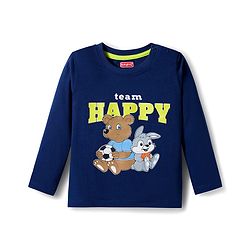 Babyhug 100% Cotton Knit Full Sleeves T-Shirts with Stripe & Happy & Goal Time Text Print Pack of 3 - Navy Blue & Lime Green