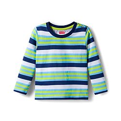 Babyhug 100% Cotton Knit Full Sleeves T-Shirts with Stripe & Happy & Goal Time Text Print Pack of 3 - Navy Blue & Lime Green