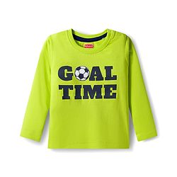 Babyhug 100% Cotton Knit Full Sleeves T-Shirts with Stripe & Happy & Goal Time Text Print Pack of 3 - Navy Blue & Lime Green